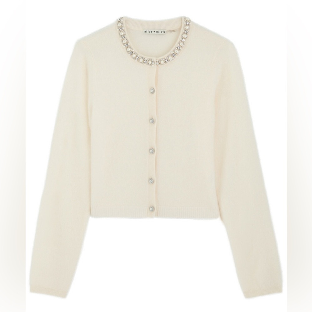 Alice + Olivia Cream Sweater with Embellished Collar
